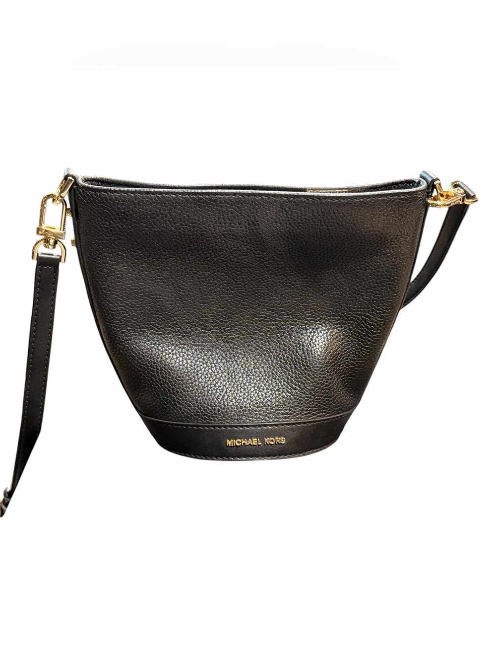 Michael Kors Black Pebbled Leather Shoulder Bag with Gold Hardware